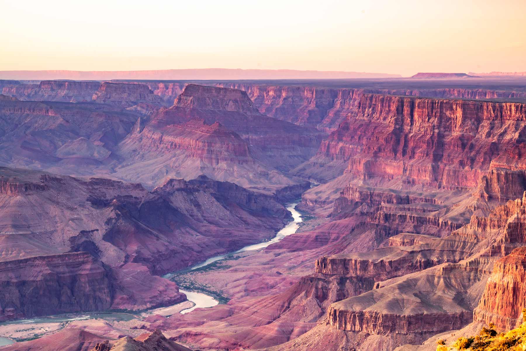 A river crosses through the middle of Grand Canyon National Park.