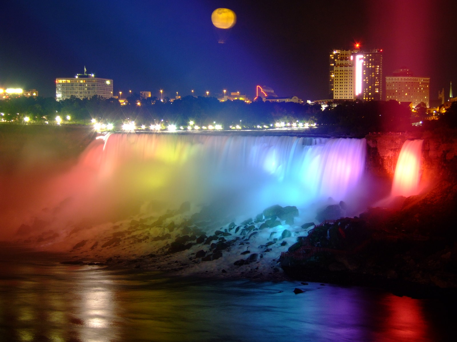 Niagara Falls illuminated with colored lights