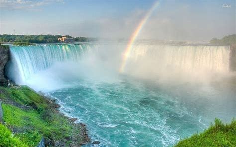 Niagara Falls with a rainbow touching down in it